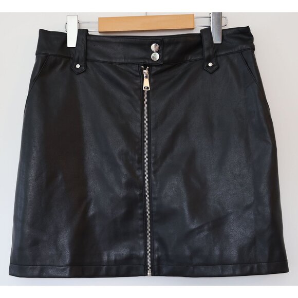 7 For All Mankind Faux Leather Zip-Front Mini Skirt L Black - Picture 1 of 3